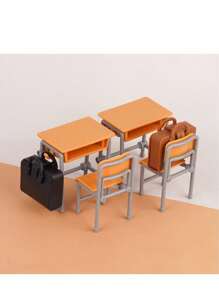 2pcs/3pcs/6pcs Mini Desk & School Bag Set, Cute And Compact, Recreating Classroom Scene With Creative Design. Detailed Realistic Miniature Desk And School Bag, Perfect Accessory For Dollhouse, DIY Crafts Or Photography Props, Endless Fun