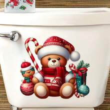 Adesivo per WC con personaggio cartoni animati adorabile con cappello natalizio - modello gufo, orso o pupazzo di neve, rimovibile, autoadesivo, finitura opaca, ideale per decorare il bagno, coprisedie del wc, decorazione natalizia | Disegno giocoso | Facile da installare, decorazione natalizia
