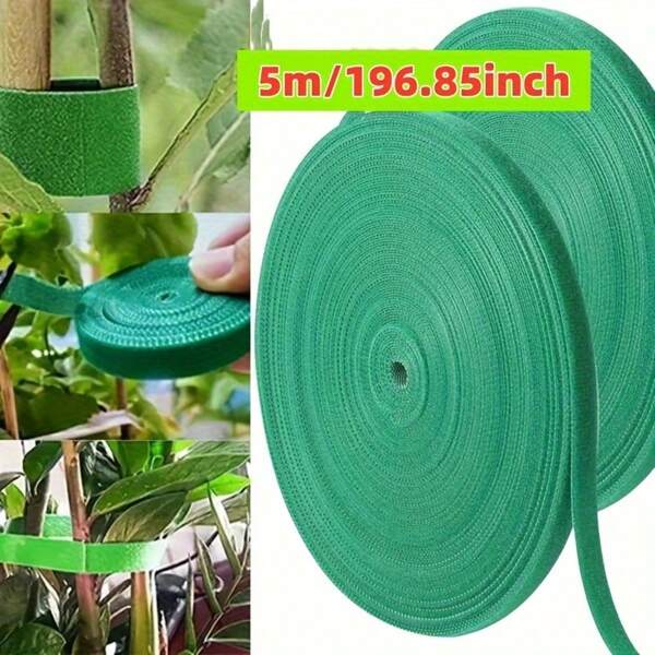 5M/Roll Reusable Nylon Plant Tie - Green Garden Plant Wrap Cable Ties - Self-Adhesive Plant Fastening Tape - Suitable For Plants, Garden, Home - High Quality, Durable And Easy To Use