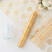 1pc,Silver And Gold Christmas Snowflake Tablecloth, Polyester Rectangular Tablecloth Roll, Festive Table Decoration, Seasonal Winter Decoration, Christmas Tablecloth Winter Holiday Decoration, Table Decoration Suitable For Christmas, Graduation Parties, Romantic Candlelight Dinners, Holiday Tea Parties, Anniversaries, Modern Home Decoration, Special Events