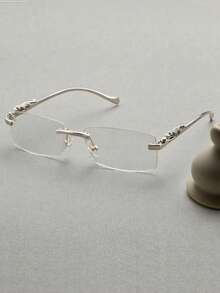 1 Pair Men's Silver Frameless Metal Vintage Glasses, Fashion Business Casual Eyewear Suitable For Daily Wear, Autumn/Winter - Silver - View 3