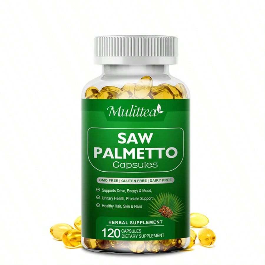 Mulittea Saw Palmetto Capsules - Potent Berry Extract With Plant Sterols & Fatty Acids | 120pcs | Supports Prostate Health, Hair Growth, Hair Retention, Urinary Tract & Hormone Balance | For Men & Women's Wellness - 1 lọ (120 viên nang) - Xem 1