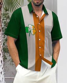 Hawaiian Bowling Shirts For Men Short Sleeve Printed Regular Fit Summer Beach Casual Button Down Aloha Shirtshalloween - Cỏ ba lá Ireland Thánh Patrick - Xem 5