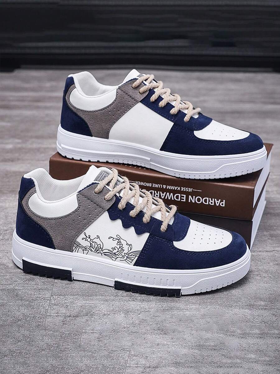 新款男士运动鞋，时尚韩版滑板鞋，四季透气休闲运动鞋，平底一脚蹬鞋，适合圣诞节、新年、情人节假期（新鞋底标志和图案设计随机搭配）