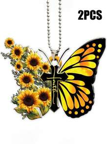 2pcs Butterfly Series Car Interior Supplies Christmas Tree Decoration Pendant Keychain Accessories