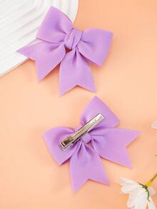 2pcs Girls Purple Bowknot Hair Clips, Fashionable & Cute For Everyday Use - Purple - View 4