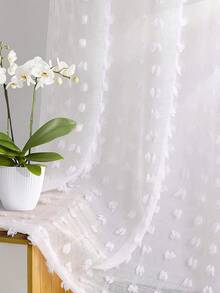 1/2 tấm rèm voan trắng kiểu Bohemian, dài 84 inch, họa tiết chấm bi Pom Pom 3D, 2 tấm rèm voan cho phòng ngủ, phòng khách, nhà bếp - Chống tia UV, dệt kim, không lót, rèm vải voan polyester trang trí - trắng - Xem 3