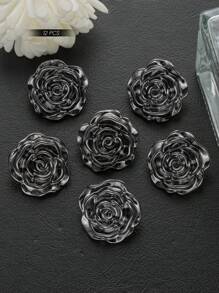 Vintage Rose Flower Metal Buttons 6 Packs, Antique Style Decorative Button For Coats, Sweaters, Suits, Jackets, Women's Fashion, DIY Crafts, Hair Accessories, Sewing Supplies - Golden & Silver Grey