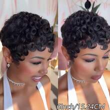 Short Pixie Cut Wigs Human Hair For Women- 6 Inch Short Curly Wave Wigs -150% Density Glueless Wigs With Bangs For Daily Use Halloween Costumes - Natural & Black - View 8