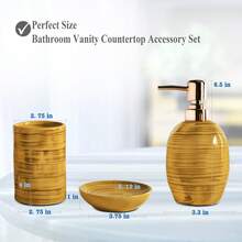 一套精美彩色浴室配件，3件套时尚浴室配件套装，包括金/银色皂液器、漱口杯和皂碟，现代装饰波浪形陶瓷浴室配件套装；3件套浴室配件套装，包括牙刷架、皂液器、牙刷杯和皂碟，礼品之选 - 彩色 - 查看 14