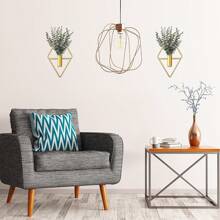 2 Pieces Wall Decor Hanging Planters With Artificial Plants Metal Hanging Vase Indoor Plants Holder Geometric Wall Art For Home Bedroom Living Room Office(Eucalyptus,Medium) Halloween Christmas New Year - 薑色 - 查看 7