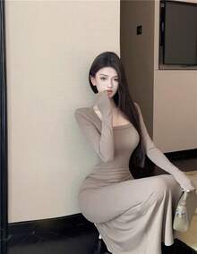 Women Long Dresses - 咖色 - 查看 3
