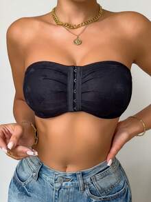 Women's Black Front Closure Lace Panel Bra