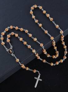 1pc Classic Crystral AB Color 59pcs 6mm Disco Rhinestone Beads Religious Cross Necklace, Catholicism Praver Bead Rosary Jewelry With Cross Pendant