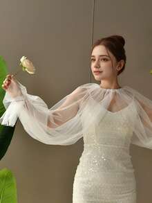 Găng tay khăn choàng một mảnh thiết kế thời trang, lưới mỏng xếp ly một lớp, phụ kiện váy dự tiệc cô dâu - VG121 - Xem 7
