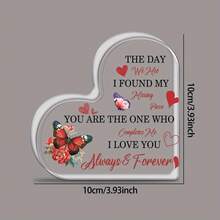 1 قطعة من اللوحة الزخرفية المسطحة بشكل قلب مع تصميم الفراشات والنباتات الزهرية الرومانسية - هدية عيد الحب ، الأزواج ، الذكرى السنوية ، عيد الميلاد - ديكور المكتب مع رسالة حب ، لا يحتاج إلى كهرباء ، مسطح 2D