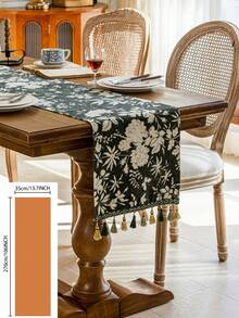 1 pieza Tapete de mesa con bordado floral de estilo retro francés de lujo con flecos, color verde, apto para vacaciones, reuniones, fiestas, bodas, decoración del hogar, todas las estaciones. - Verde Oscuro - Ver 14
