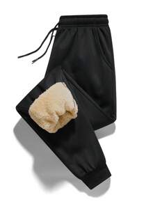 Set bărbătesc de 2 bucăți, la modă, pentru toamnă/iarnă, include jachetă caldă, îngroșată, cu guler înalt și pantaloni de trening căptușiți termic, potriviți ca și cadou pentru bărbați - Negru - Vizualizare 5