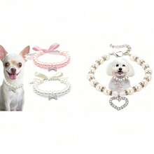 珍珠项链，镶嵌水钻骨头装饰，适合猫狗佩戴，时尚猫咪婚礼项圈饰品，适合女孩、猫咪、小型犬佩戴。