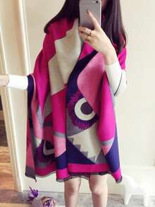 1件装女士拼接鸟图案加厚保暖围巾，仿羊绒冬季围脖 - 玫紅色 - 查看 1