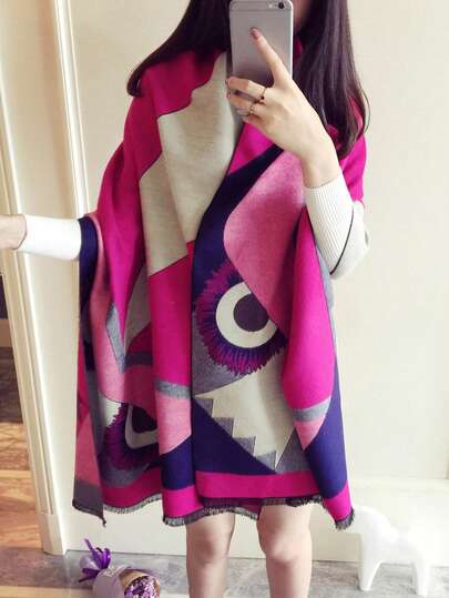 1件装女士拼接鸟图案加厚保暖围巾，仿羊绒冬季围脖