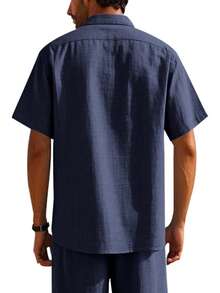 Hawaiian Style Linen Loose Casual Henley Collar Short Sleeve Shirt