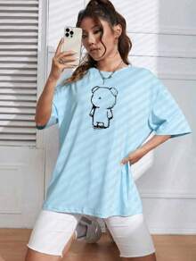 Women's Cotton T-Shirt With Animated Bear Graphic
