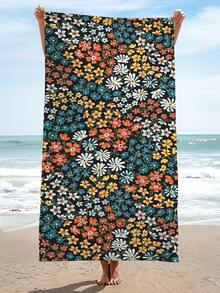 1 Pc Colorful Floral Microfiber Beach Towel Green Blue Palm Leaf Monstera Design For Beach, Pool, Camping Travel, Modern Style - Orange - View 8