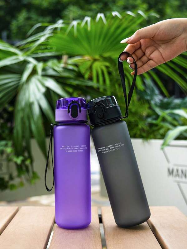 1pc 700ml/25oz Matte Simple Pattern Sports Water Bottle With Locking Leak-Proof Cap, Carrying Strap, Durable, 4 Colors Available, Suitable For Hiking, Running, Camping, Cycling, Outdoor Activities