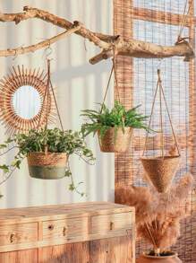1pc/2pcs Woven Hanging Basket Flower Pot For Plants, Handmade Rattan Planter For Ivy