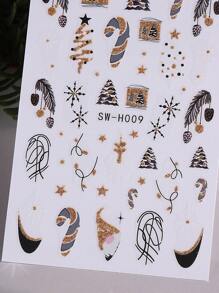 圣诞指甲贴纸 2 件装新年夜奢华黑金色时钟冬青圣诞树雪花图案美甲贴花 3D 自粘滑块女士美甲装饰 - 彩色 - 查看 9