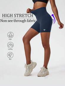 Quần short thể thao nữ co giãn cao, in chữ, màu nude, thích hợp cho chạy bộ, tập thể dục, đạp xe trong nhà và ngoài trời, chất liệu thoáng khí, quần short thể dục mùa hè. - Màu xanh bụi bặm - Xem 2
