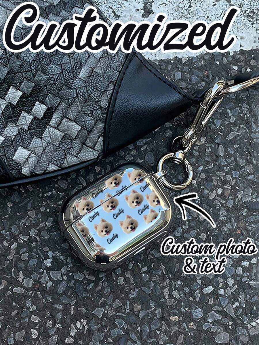 1pc Customized Electroplated Silver Earphone Case, Personalized Halloween Theme Design, Small Ghost Pattern, Halloween Fashion Item,2025phonecase