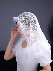 قطعة واحدة شال شبكي مزين بالدانتيل قصير للنساء، أغطية خفيفة الوزن للحفلات والزفاف وتصوير الصور والملابس الخريفية للنساء - متعدد الألوان - مشاهدة 3