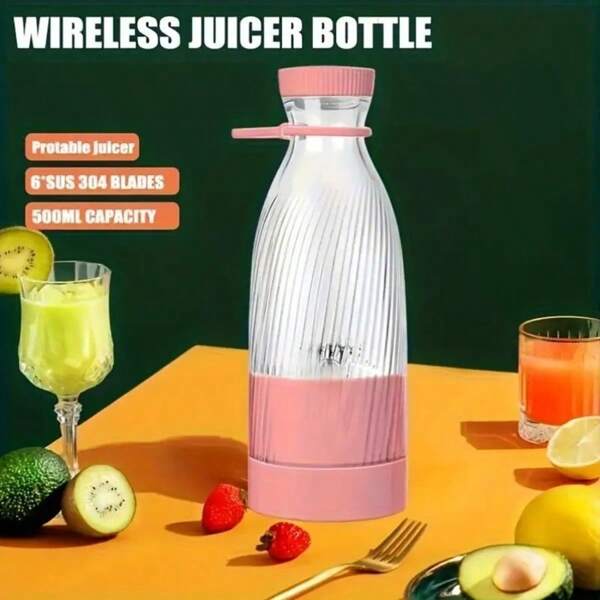 Electric Juicer Blender, 16.91oz Wireless Portable USB Rechargeable 6 Blades Smoothie Maker Cup For Home, Battery Operated Personal Size Blender For Shake Nut Milk Juice, Kitchen Travel
