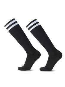 1 Pair Unisex Striped Over-The-Knee Football Socks, Breathable Anti-Slip Sports Socks For Teenagers, Moisture-Wicking, Comfortable, Quick-Drying, Elastic Fit, Suitable For Outdoor Activities, Cycling, Hiking, Running And Active Play For Boys And Girls 9+ Years Old, All Seasons