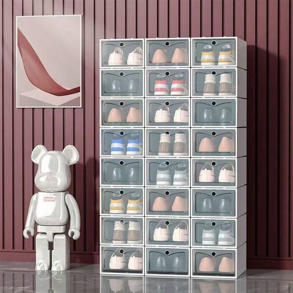 12 piezas Cajas de almacenamiento transparentes de Shoe, cajas de almacenaje esenciales para el hogar, adecuadas para Dorm, juguetes, papelería, Shoes - Ideal para verano, graduación, mudanza, apilable, Set de contenedores de almacén multiusos