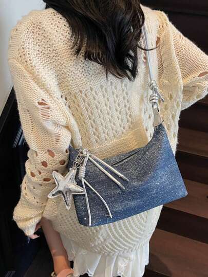 New Arrival 2025 Denim Pillow Style Tote Bag For Women, Fashion Printed Handbag Suitable For Ladies, Girls, Career Women, Office Wear, Shopping, Travel In Spring/Summer