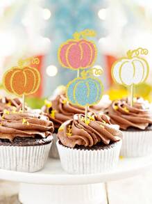 12/24 PCS Pumpkin Cupcake Toppers Glitter Fall Theme Cupcake Picks Pumpkin Themed Shower Birthday Thanksgiving Halloween Party Cake Decorations Supplies Orange