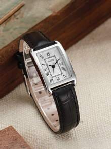 2 件套复古风格简约方形表盘罗马数字石英表 + 一体式手链女士，夏季限量版，无礼盒