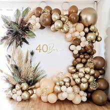 Conjunto com 41 balões de látex retrô marrom, nude fosco, bege vintage, dourado metálico e dourado brilhante, adequados para festas de aniversário, despedidas de solteira, dia dos namorados, decoração de casamento, formatura, Halloween, Natal e outras decorações internas e externas de feriados. Decorações de aniversário e festas. - Castanho - Ver 2