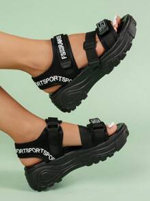Casual Fashionable Versatile Simple Hook And Loop Webbing Women Sandals, White/Black Thick Bottom Hook&Loop Sandals, Suitable For Casual, Beach, School