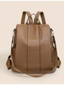 Women's Leather Backpack Casual Stylish Anti-Theft - Coffee Brown - View 1