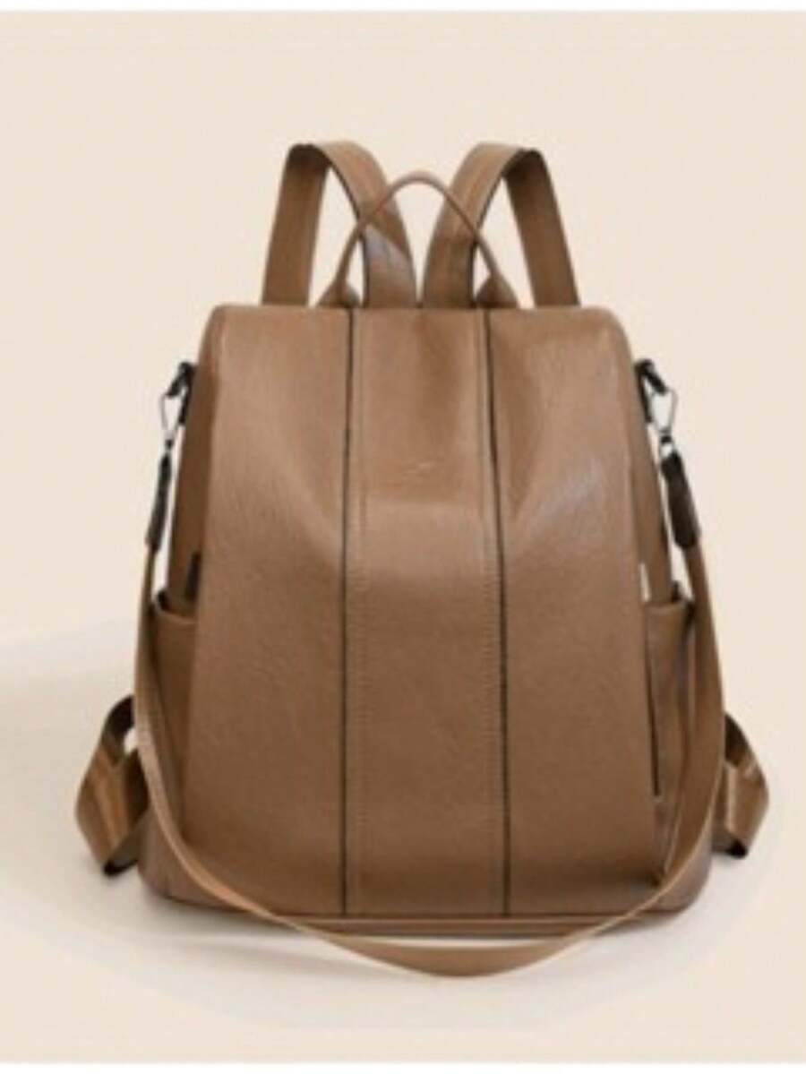 Women's Leather Backpack Casual Stylish Anti-Theft - Coffee Brown - View 1