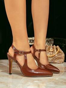 女士新款性感优雅约会婚礼派对办公室制服纯色漆皮尖头细高跟鞋