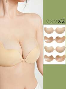 1/2/4 件粘性硅胶露背聚拢文胸，可重复使用，前扣式文胸，丰胸 - 透气亲肤罩杯，适合 A-D 罩杯，深 V 露背连衣裙 - 彩色 - 查看 26
