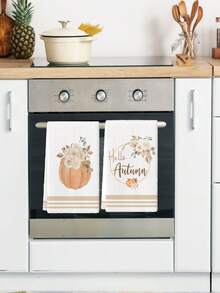 2 Pcs Autumn Pumpkin Dish Towels Sweet Home Thanksgiving Kitchen Microfiber Dish Towels Maple Leaf Polka Dot Absorbent Dish Cloths For Housewarming Counter Cleaning Hand Towels