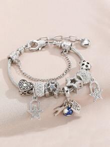 1pc Fashionable Beaded DIY Bracelet With Plane & Luggage Pendant, Suitable For Daily Wear And Gift To Friends