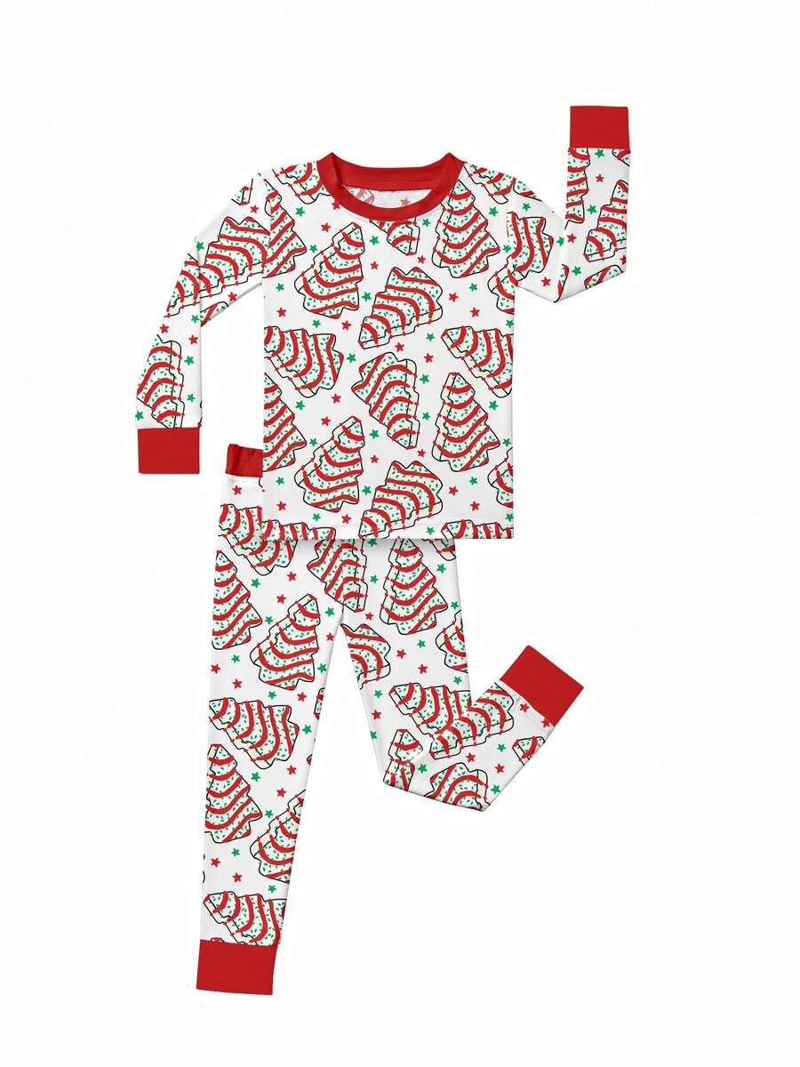Bamboo Fiber - Christmas Tree Cake Print Set, Comfortable And Fitted, Highly Elastic, Machine Washable, Suitable For Outdoor Use Christmas Gift For Infant Boy Girl Toddler. - 紅色 - 查看 1