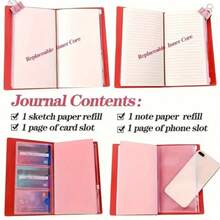 1 Stück rosa Notizbuch, kann 136 Seiten beschreiben, und der Kartenschlitz Aufbewahrungsbeutel kann frei mit den Seiten kombiniert werden